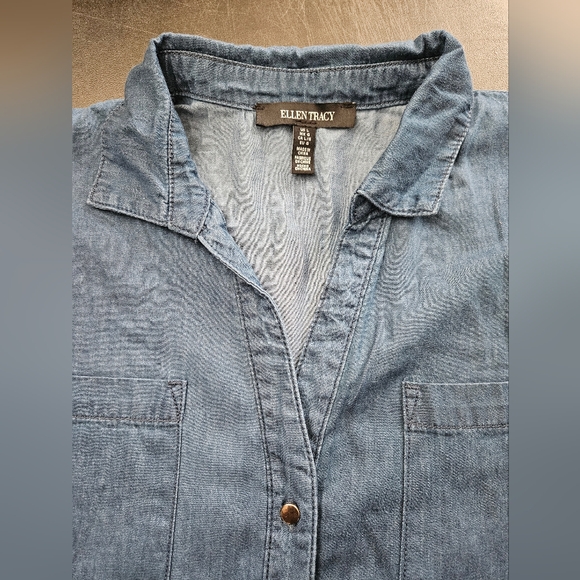 NWT - Ellen Tracy Denim V Neck Button Front Midi Dress w Tie Belt Waist -Size M - Picture 7 of 14